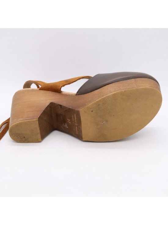 Free People Belmont Brown Leather Ankle Strap High Heel Clogs Women's Sz 36 / 6 - Picture 9 of 16